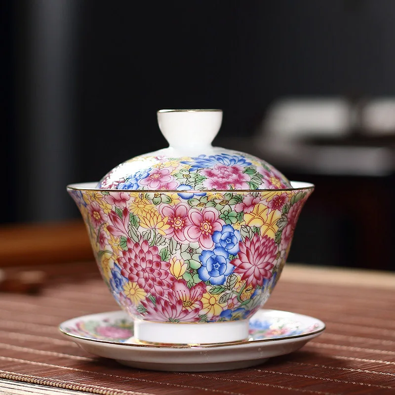 150 мл фарфоровый чайный сервиз Gaiwan изысканная с эмалью цветная чайная чаша