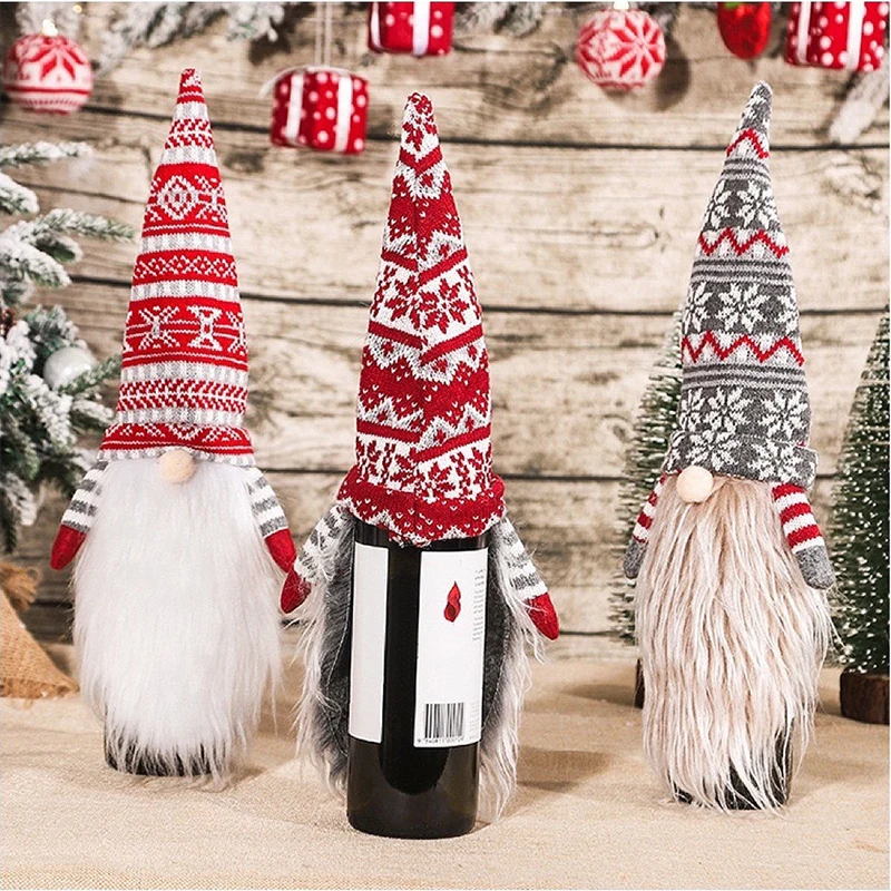 

New Year Latest Faceless Wine Bottle Cover Noel Christmas Decorations for Home Navidad 2021 Gift Dinner Table Decor