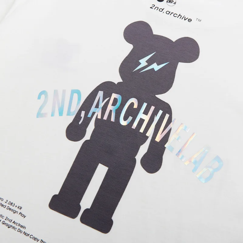 

2021 Summer Men's Street popular logo Embroidered Bear Short Sleeve Loose Reflective Tee