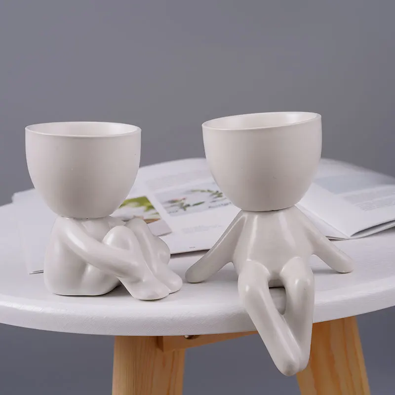 Керамическая ваза белая и черная статуэтка красивый цветочный горшок для