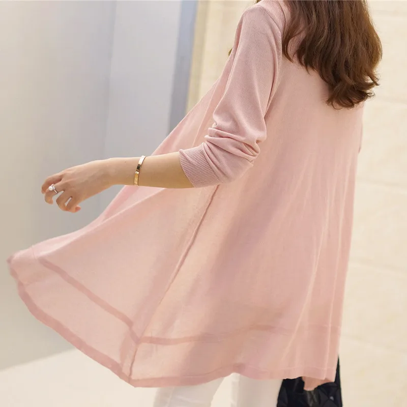 Средний и длинный свободный вязаный кардиган тонкий рукав женская одежда новая