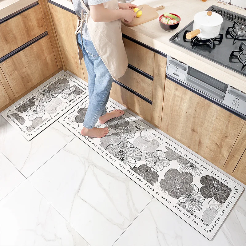 pu leather long strip kitchen carpet pvc doorway floor mats household dining room wipeable oil proof and waterproof non slip rug free global shipping