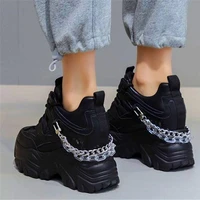 comfort increasing height fashion sneaer womens leather ankle boots platform wedge high heels oxfords punk chain shoes party