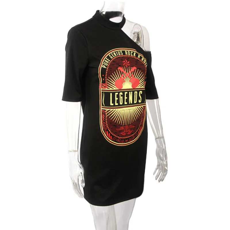 

2020 Vintage Ladies Rock Style Short Sleeve Off Shoulder Halter Hand Bass Sexy Mini T-Shirt Dresses Women Summer Print Dress 04#