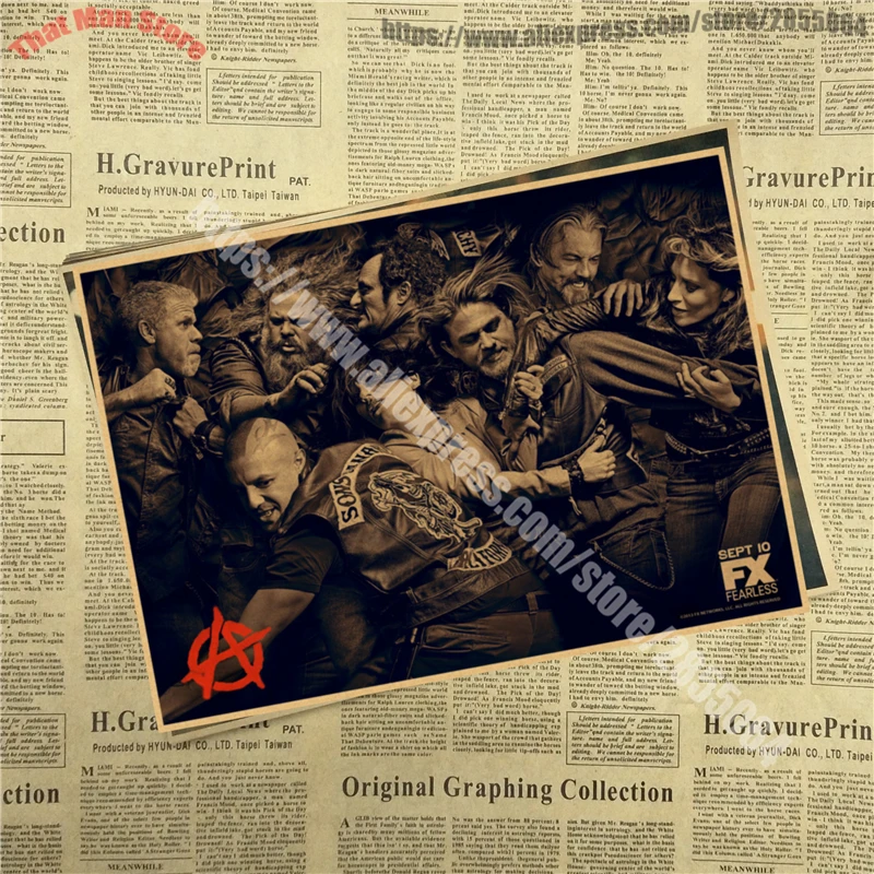 Плакат из крафт бумаги с изображением фильма sons of анархии для украшения дома