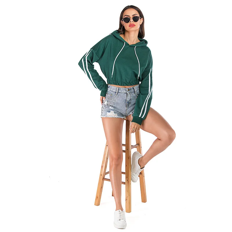 Neatie kiddie Fashion Stripe Patchwork Long Sleeve Slim Short Hoodies Female Streetwear Casual Pullover Sweatshirt Clothes | Женская