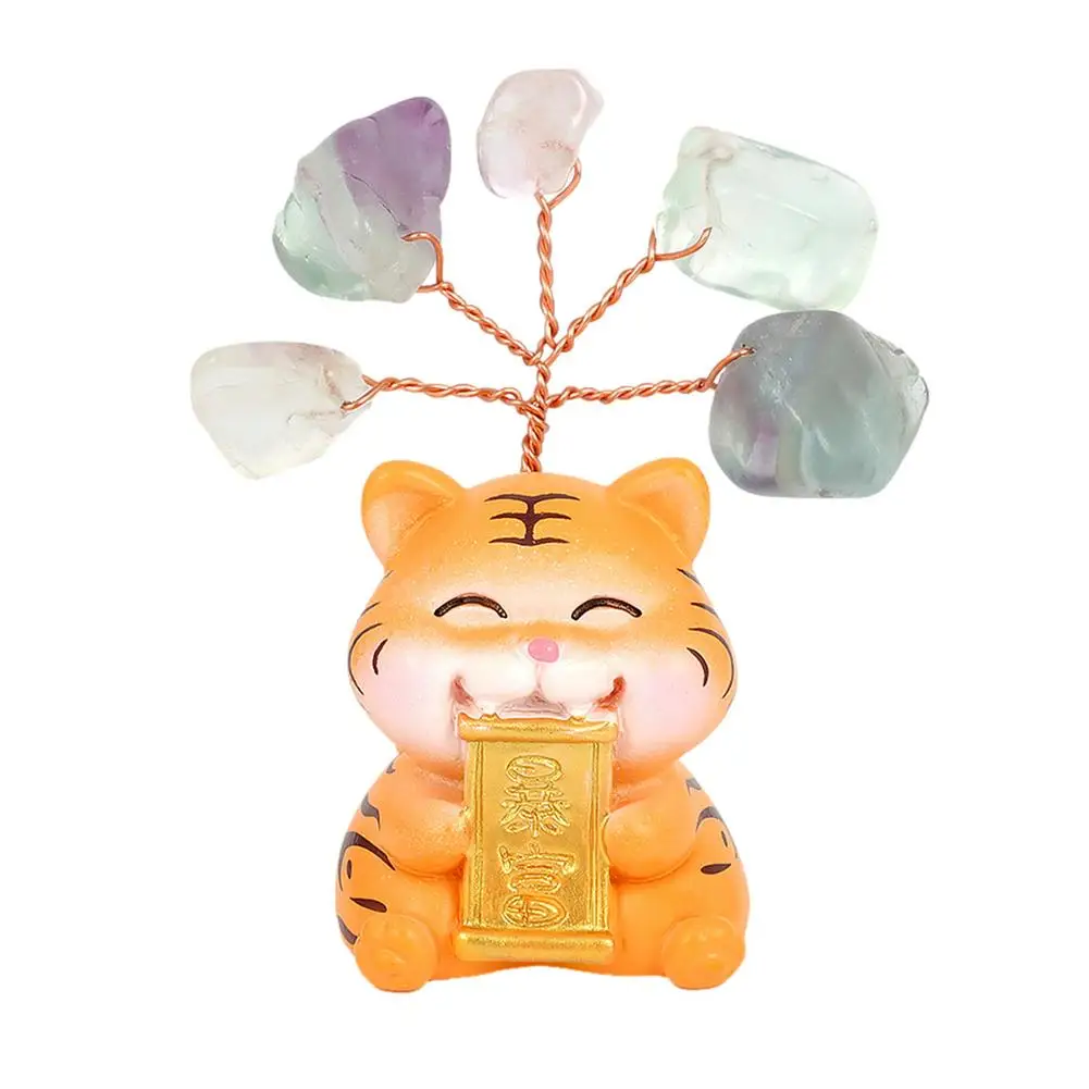 

Tiger Ornaments - Decorative Tiger Desktop Figurine - Irregular Crystal Ornaments Lucky Tiger Mascot Figurine 2022 Resin Anima