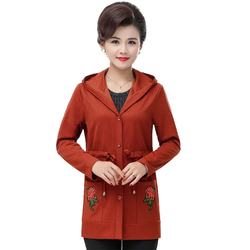 

2021 New Spring Autumn Jacket Women Plus Size5XL Middle-Aged And Elderly Hooded Embroidery Windbreaker Thin Ladies Coat L456