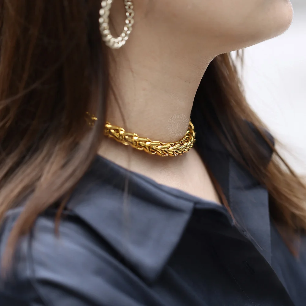 10 мм Ожерелье Большая крупная цепочка из пшеницы чокер эффектный Золотой ошейник
