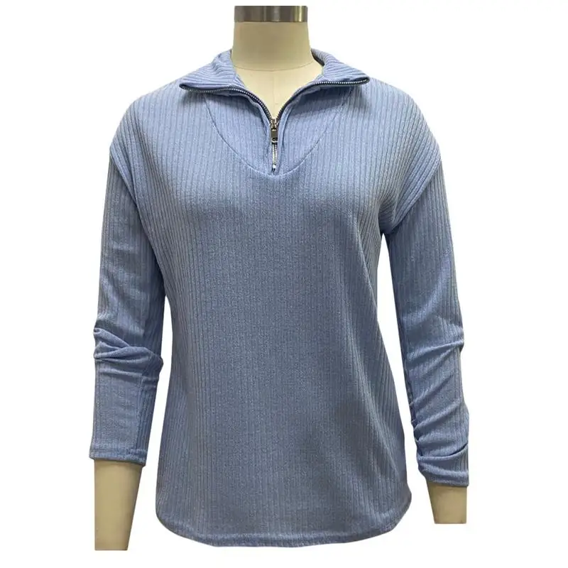 

Women Zipper Pullover Knitted Sweater Casual Solid Color Plus Size Top