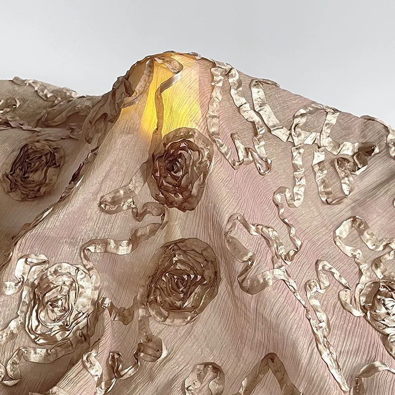 

142cm Width Soft dangling semi-translucent color bean paste brown three-dimensional disk silver glazed chiffon fabric