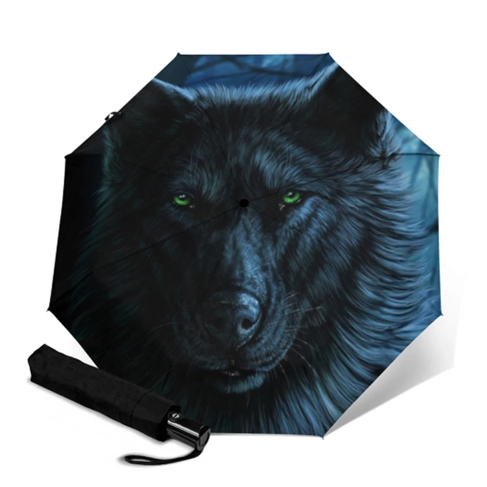 Auto Umbrella Windproof 3 Folding Outdoor Parasol Wolf Painting Frosted Handle Sun Rain Guarda Chuva Paragua Gear | Дом и сад