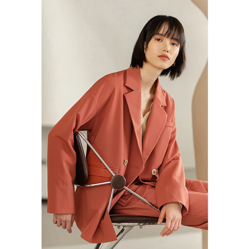 INMAN/весенне осенний однотонный двубортный костюм с карманами и лацканами