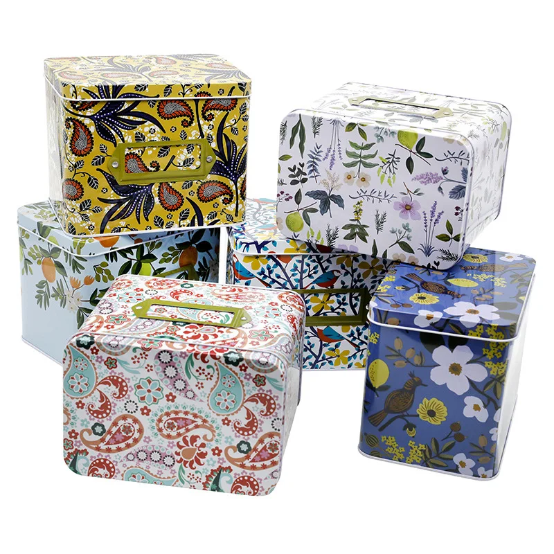 Flowers Tin Storage Box with Label Holder Large Capacity Candy Biscuits Home Organizer Coffee Sugar Tea Container | Дом и сад