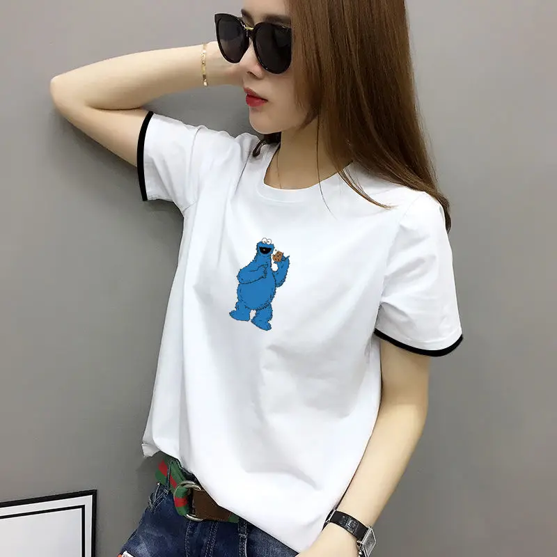 

[95% cotton] short sleeve women's new loose round neck T-shirt women's white summer short sleeve T-shirt