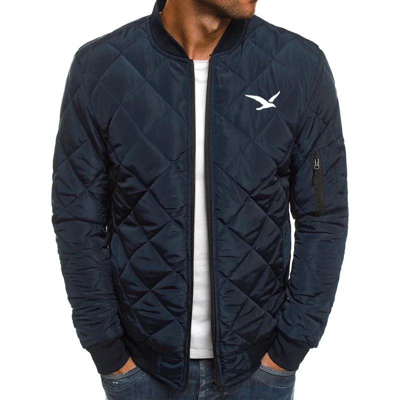 Men Autumn Seagull print Jacket Wind Breaker Casual Plaid Parka Solid Color Brand Overcoat Men Thick Clothes Zipper Jackets Men
