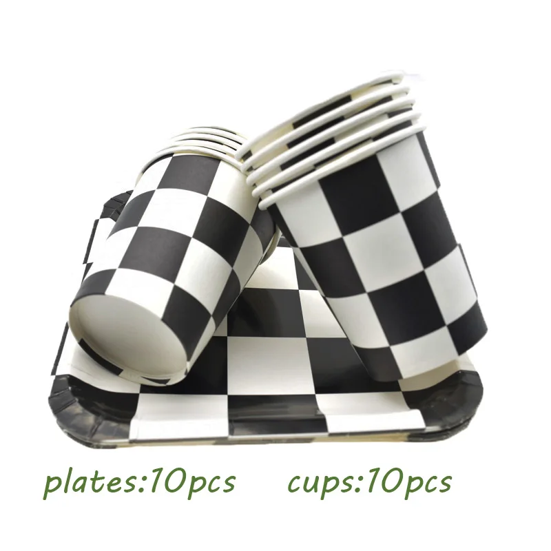 20pcs set Черно-белая клетчатая одноразовая посуда, набор бумажные тарелки и стаканы, шахматы, клетчатые, для дня рождения, вечеринки, для детского душа, украшения для детей - Цвет: 20pcs set
