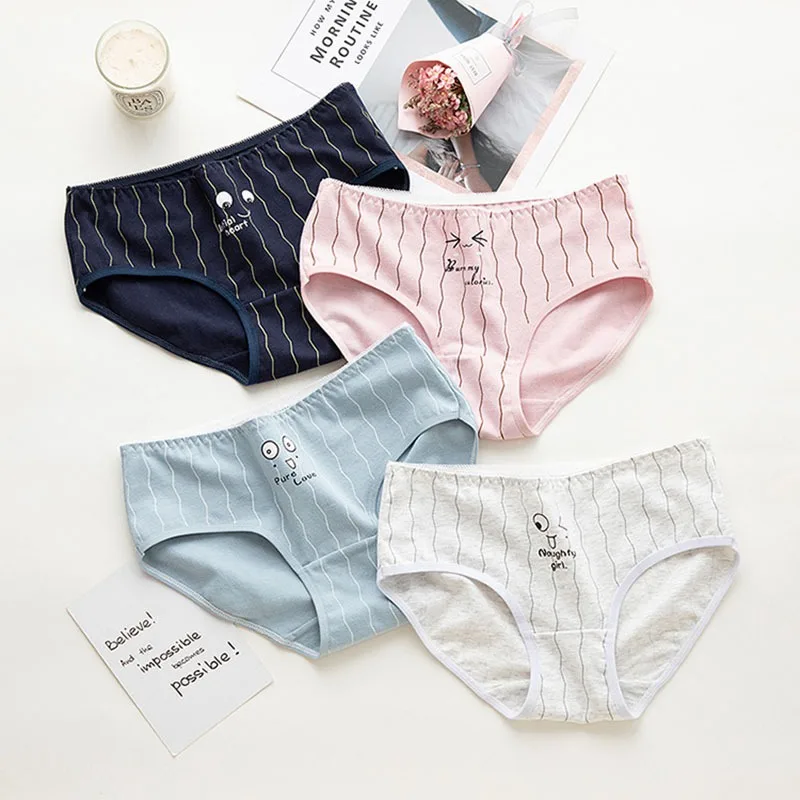 Женские хлопковые трусы нижнее белье в полоску с буквенным принтом женское