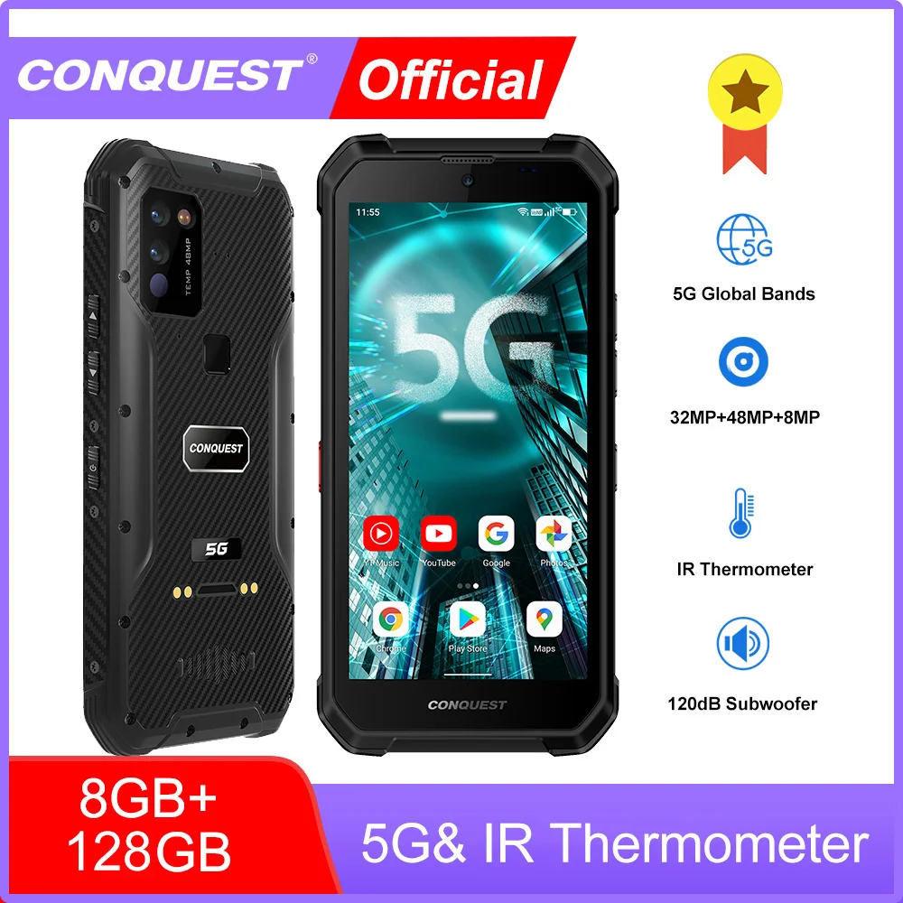 Смартфон CONQUEST S21 Dual 5G дюйма, глобальная версия дюйма, Android 11, усиленный, IP68 водонепроницаемый, задняя камера 48 МП, NFC мобильный телефон