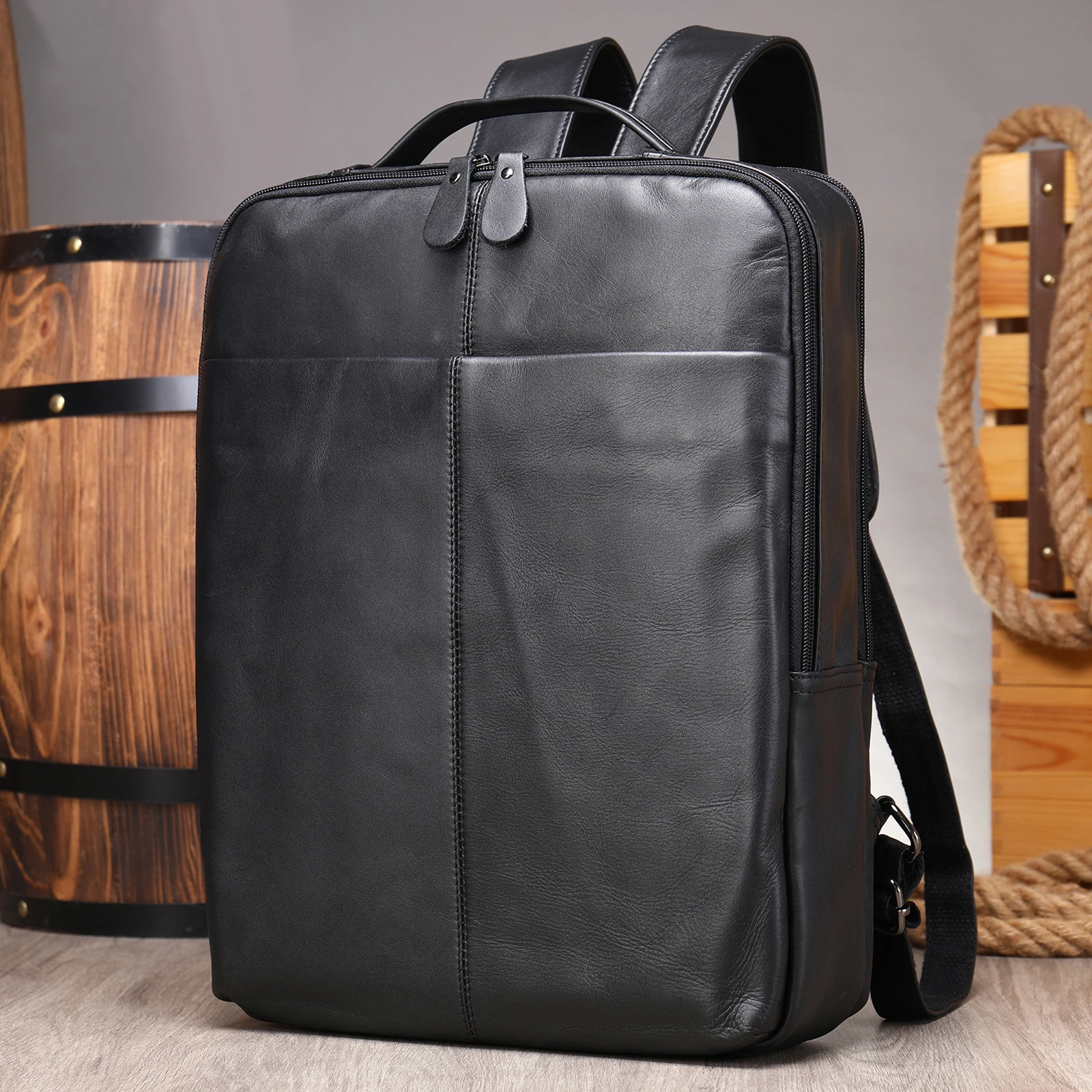 Newsbirds Genuine Leather School Bags Soft Cowhide Men's Laptop Backpack 14 Inch Bagpack Travel Bag Man Leather Shoulder Bag