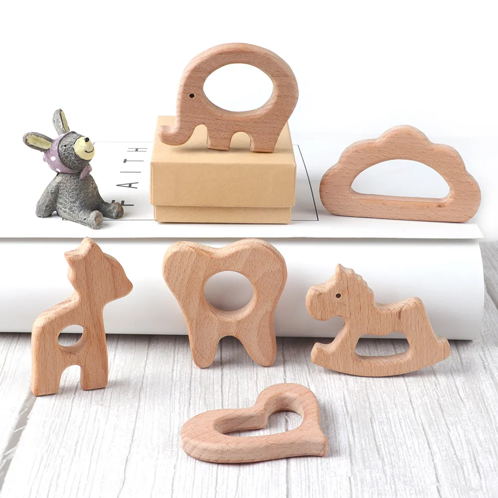 

10PC Wooden Teether Baby Teething Toys Animal Rodent Beech Bracelet Pacifier Pendant For Newborn Teething Toys Baby Gifts
