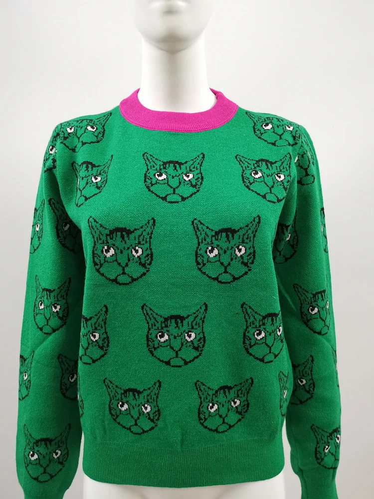 

Autumn And Winter New Loose Knit Sweater Korean Style Pullover Round Neck Geometric Clash Jacquard Casual Sweater Jumper