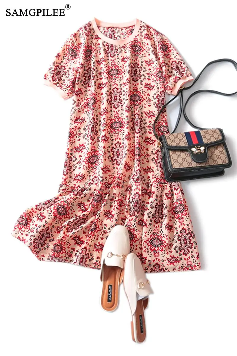 

Chiffon Dress Summer Dresses For Women Casual Trumpet Mermaid Print Short Midi dress plus size O-neck Women Ruffle Dress 4XL