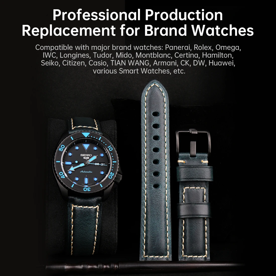 Luxury Handmade Watch Band With Butterfly Buckle Bracelet For Panerai Accessorie Italian Vintage Full Grain Leather Watch Strap