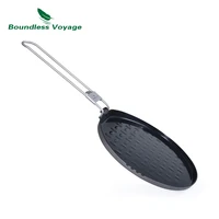 boundless voyage outdoor camping titanium non stick frying pan plate with folding handle picnic hiking bakeware skillet