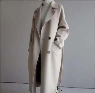 Abrigo largo de lana para mujer, abrigo informal Vintage, mezcla de lana de imitación, elegante y cálido, de gran tamaño, para otoño e invierno, 2021
