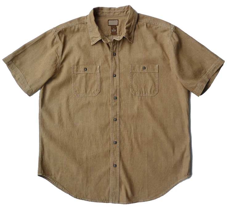 Мужская джинсовая рубашка с коротким рукавом голубая/хаки/темно-серая хлопковая