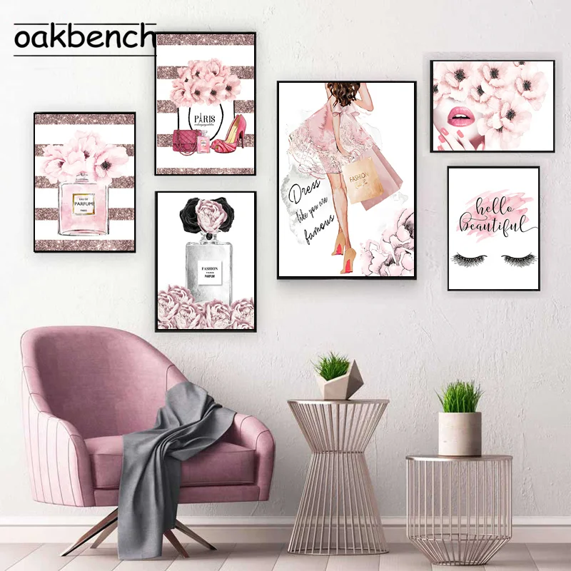 

Fashion Wall Art Poster Female Canvas Printing Perfume Bottle Picture Nordic Wall Pictures Girl Bedroom Living Room Decoration