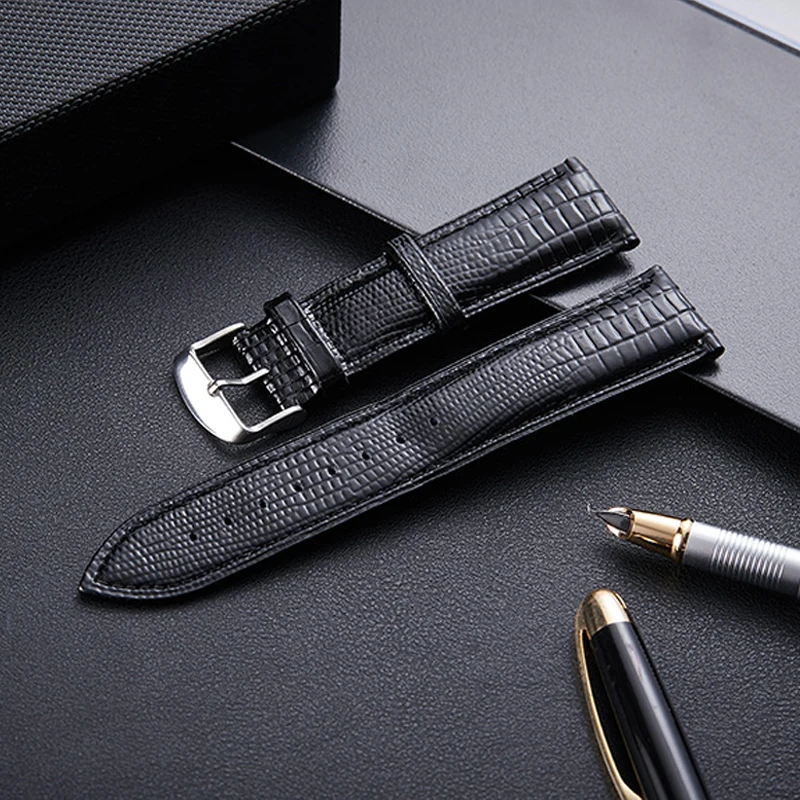 Ремешок кожаный для женских часов с пряжкой и рисунком ящерицы | Аксессуары