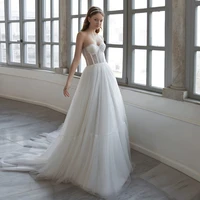 sexy tulle strapless wedding dress 2021 vestido de novia boho applique pearls lace up a line bridal dress with sleeveless