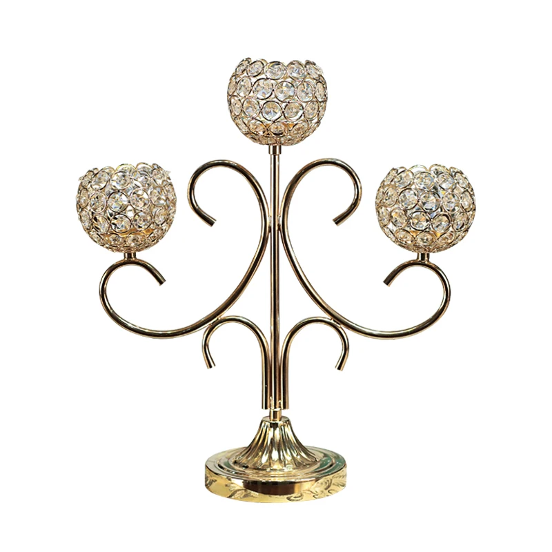 Хрустальный подсвечник золотой с 3 ручками роскошный хрустальный светильник