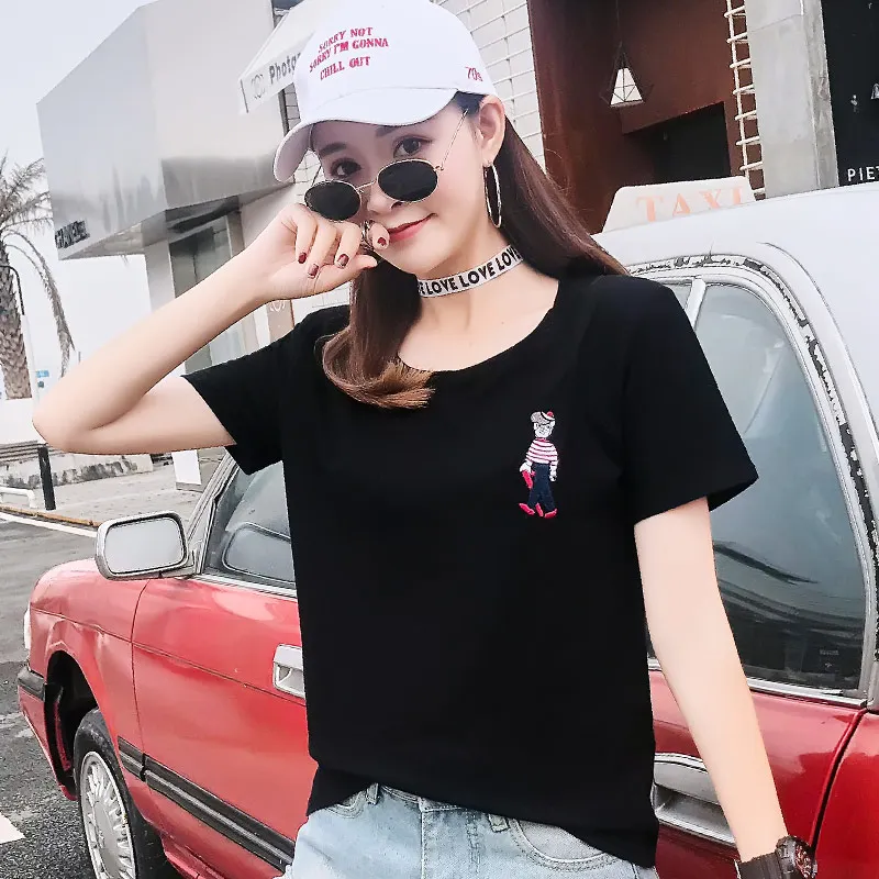 Корейский Стиль натуральный хлопок короткий рукав женская вышитая блузка милый