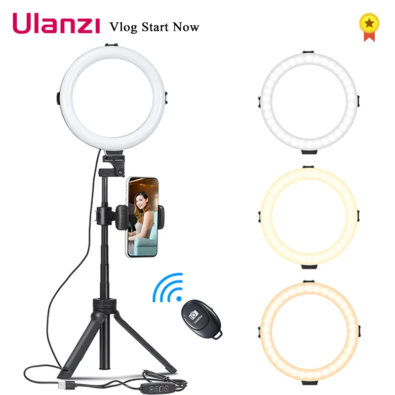

Ulanzi LED Ring Light 8 Inch 20cm With Tripods Phone Clip For Youtube Tiktok Vlog Makeup Live food Study photography Fill lights