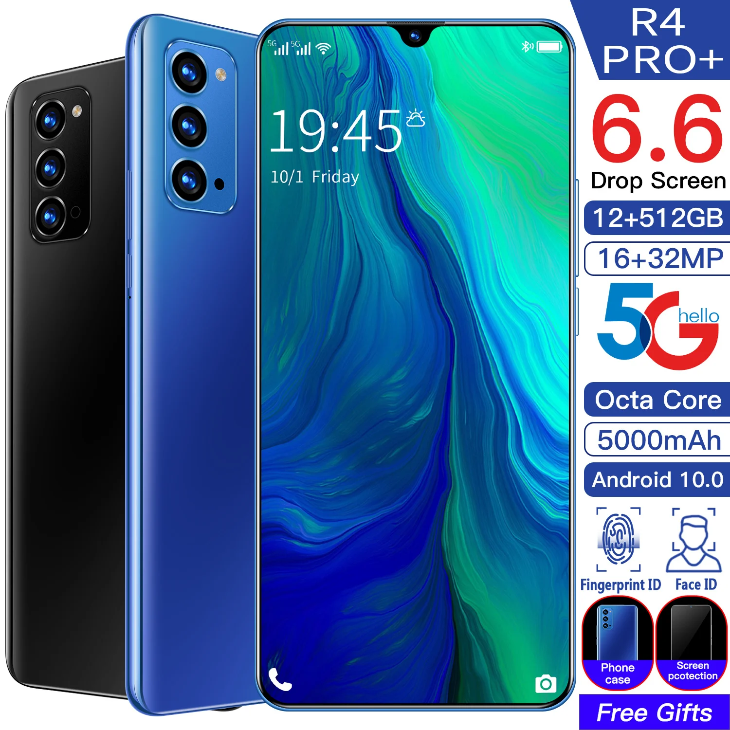 

R4 Pro+ 6.6 Inch Mobile Phone 5000mAh Dual Card 32MP Deca Core Cellphone Snapdragon 12G+512G 865 5G Network Phone 2021 Newest