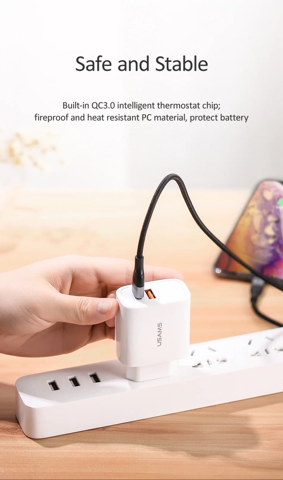 QC3.0 PD3.0 быстрое зарядное устройство USAMS USB зарядное устройство для iPhone X ЕС США штекер мобильного телефона быстрое зарядное устройство для samsung один USB настенный заряд
