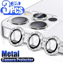 Diamond Glitter Camera Lens Protector On For iPhone 13 12 Pro Max Mini Metal Ring Lens Glass On iPhone 11 Pro Max Protective Cap