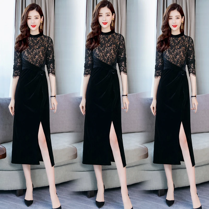 

Womens Dresses New Arrival 2020 Autumn Elegant Ladies Office Dress A-Line Long Sleeve Slim Black Robe Femme Vestidos AA5305