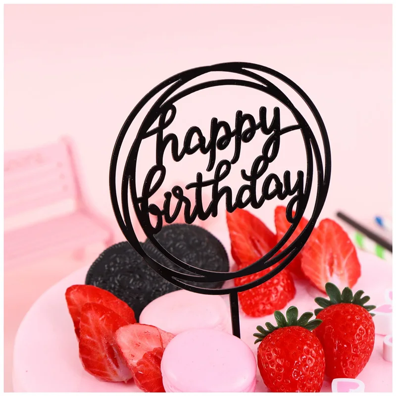 New Happy Birthday Cake Topper Acrylic Pink gold cupcake Toppers Kids First Name Wedding baking supplies | Дом и сад