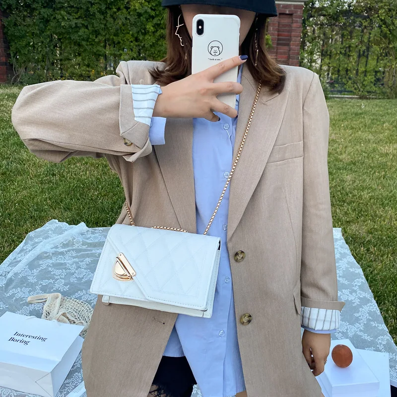 

2021 New Women Trend Bags Summer Diamond Lattice Long Chain Shoulder Bag Women Purse Fashion Luxury Leather Messenger Bag