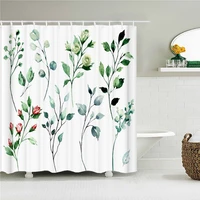 fresh green plant flowers leaves shower curtain bathroom curtains waterproof polyeste fabric bathtub decor with hooks 180x180cm
