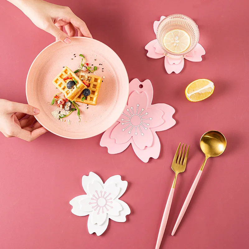 

Sakura Pot Mat Heat Insulation Pad Non-Slip Placemat Silicone Waterproof Tableware Mats Coffee Cup Coaster Plant Pot Holder