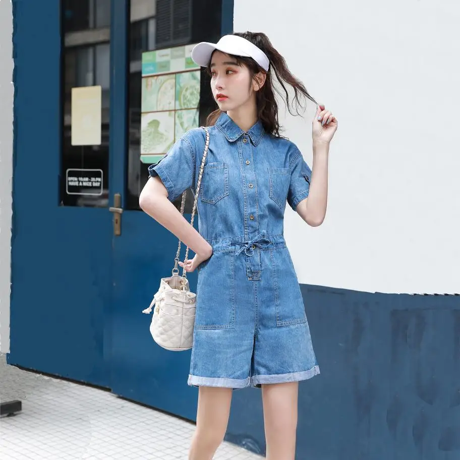 

Модный женский комбинезон, Новинка лета 2021, повседневный джинсовый комбинезон с завязками на талии