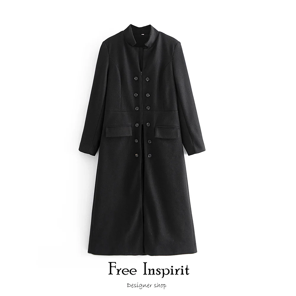 

Бесплатная вдохновляли Зима Новое поступление повседневное Стиль одноцветное длинное женское пальто с длинными рукавами двубортное пальт...