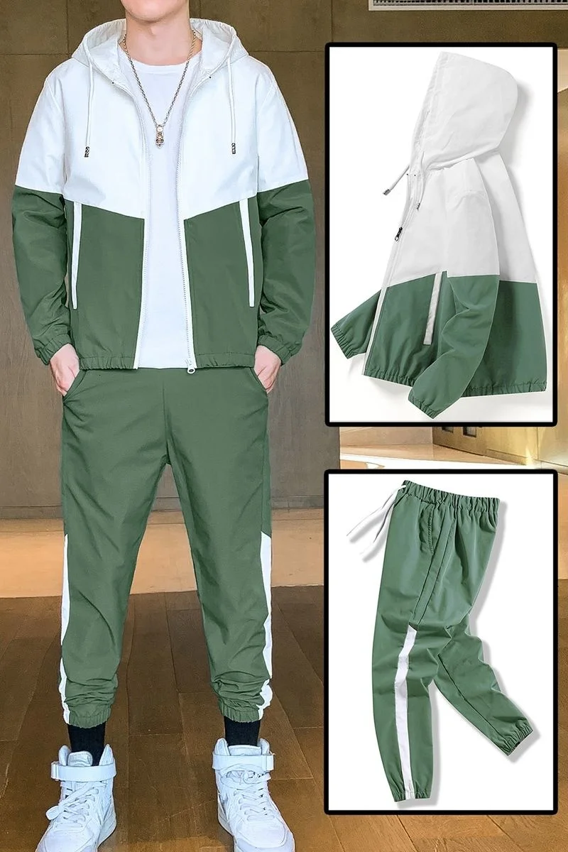 

The main push spring and autumn leisure sports suit men's hooded jacket and pants two-piece suit