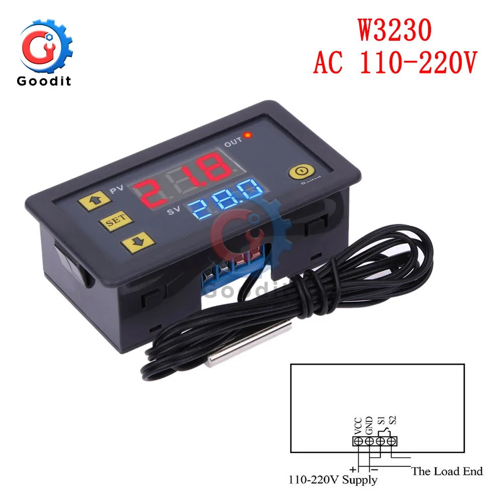 

W3001 W3002 W3230 Светодиодный цифровой термостат Контроллер температуры AC 110 В-220 В DC 12 В 24 В Терморегулятор Управление нагревом и охлаждением