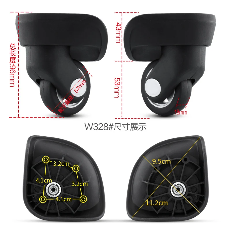 W328(2 Wheels)Black Сменные ролики, бесшумный поворотный Чехол на колесиках, Сменный Чехол на колесиках, аксессуары на колесиках, чехол для ремонта, универсальные колеса - Цвет: W328(2 Wheels)Black